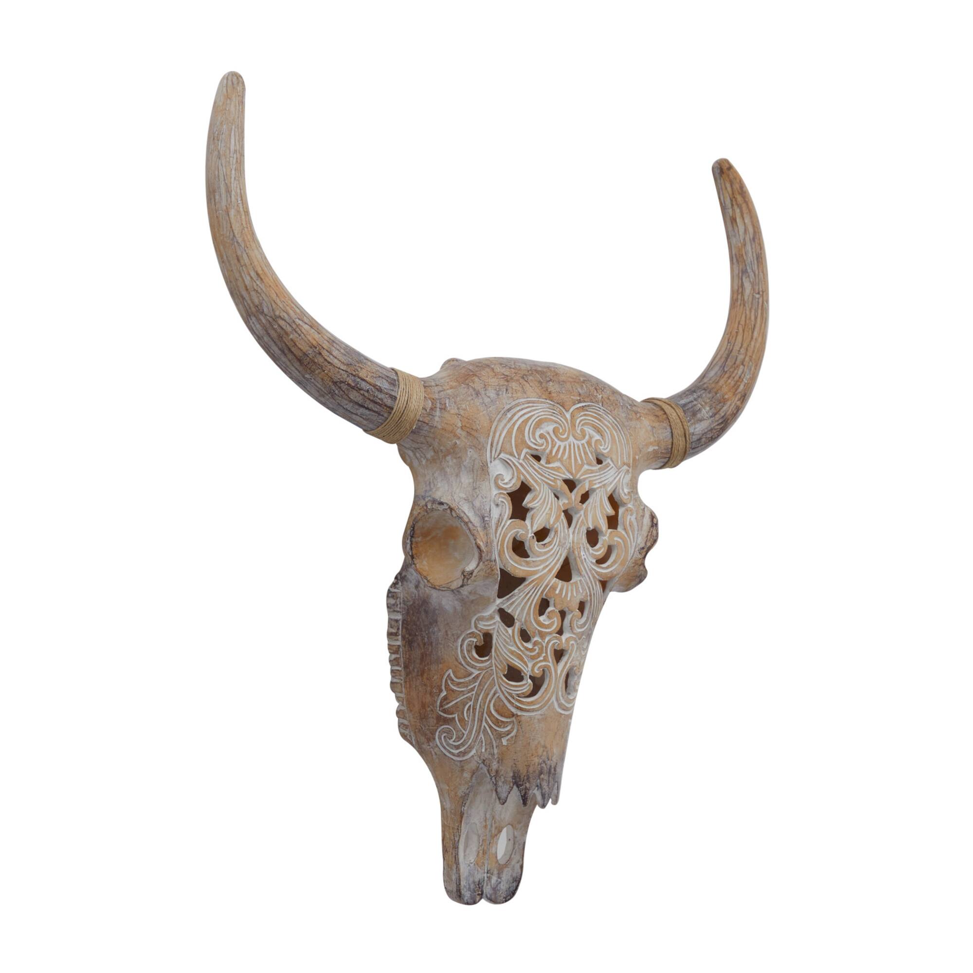 Brown Resin Bohemian Skull Wall Decor 23" x 20" x 5"